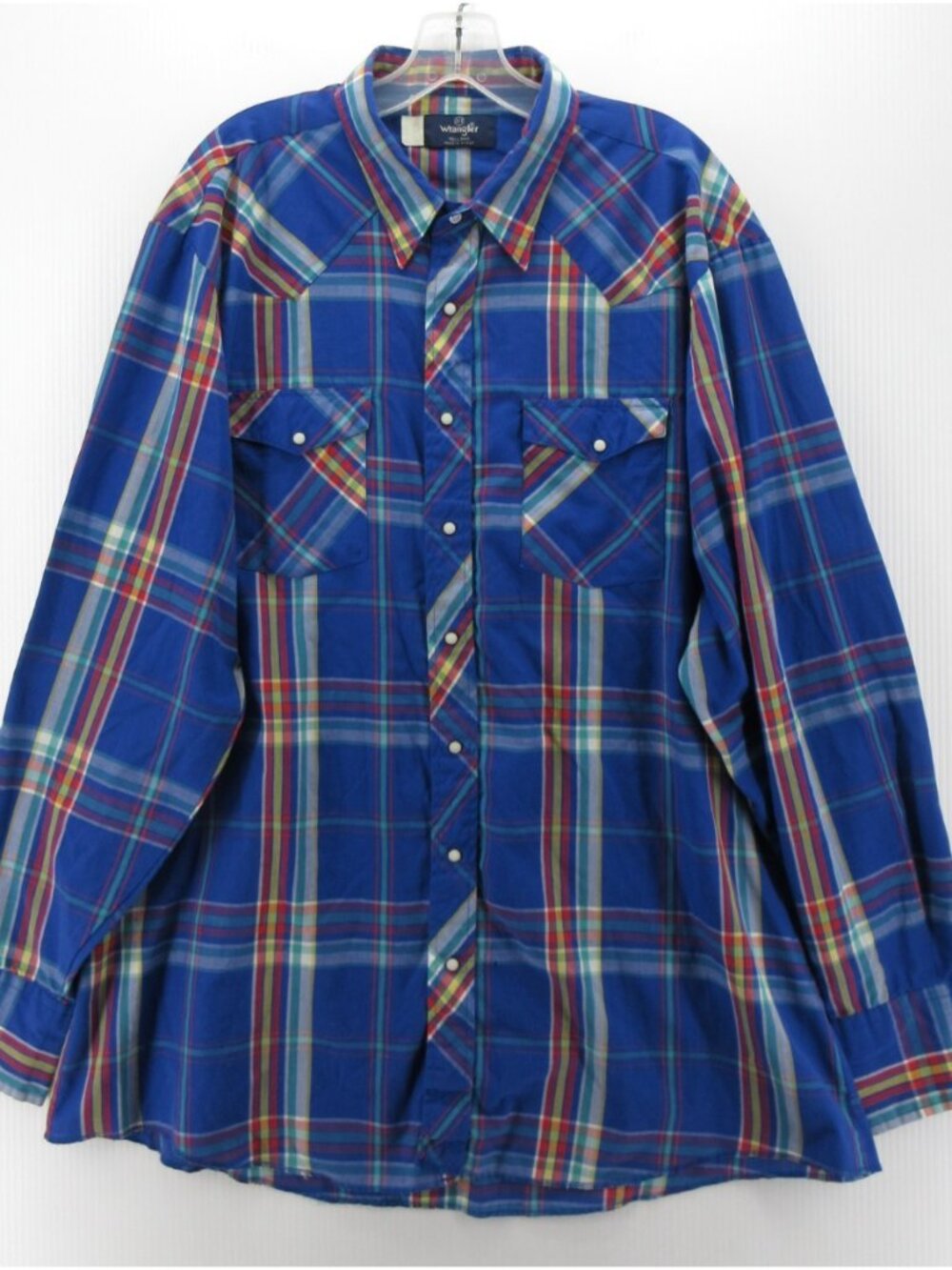 VINTAGE Wrangler Shirt XXL Tall Western Pearl Snap Plaid Cowboy Rodeo *